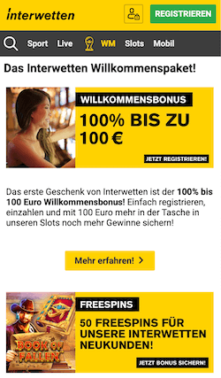 Bei Interwetten Slots werdet ihr mit dem Bonus begrüßt