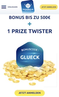 Die GlückDrück App in der mobilen Ansicht.